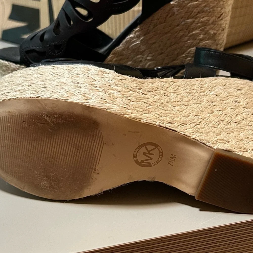 MICHAEL Michael Kors Black and Tan Wedge Sandals - Picture 3 of 3